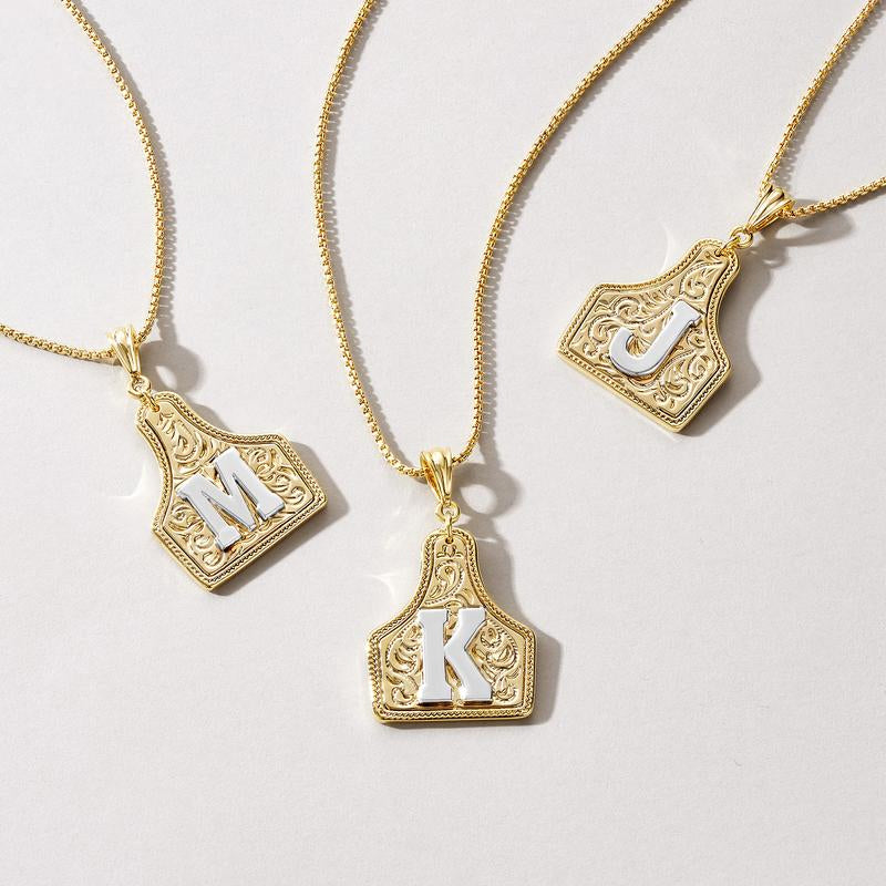 Cow Tag Initial Necklace
