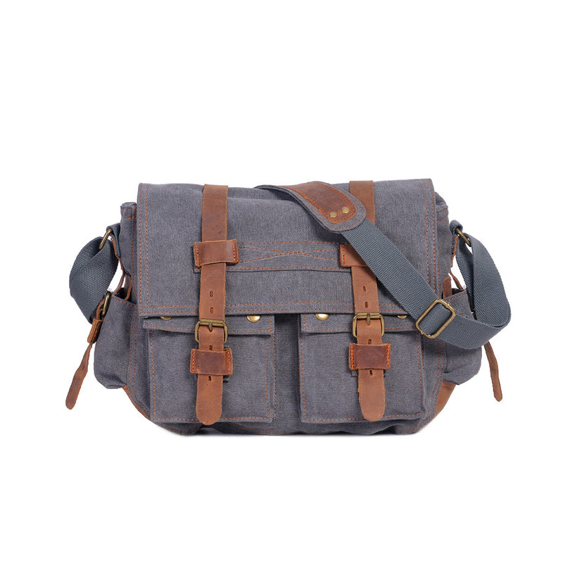 FASHION VINTAGE LEATHER CANVAS MEN'S MESSENGER BAG