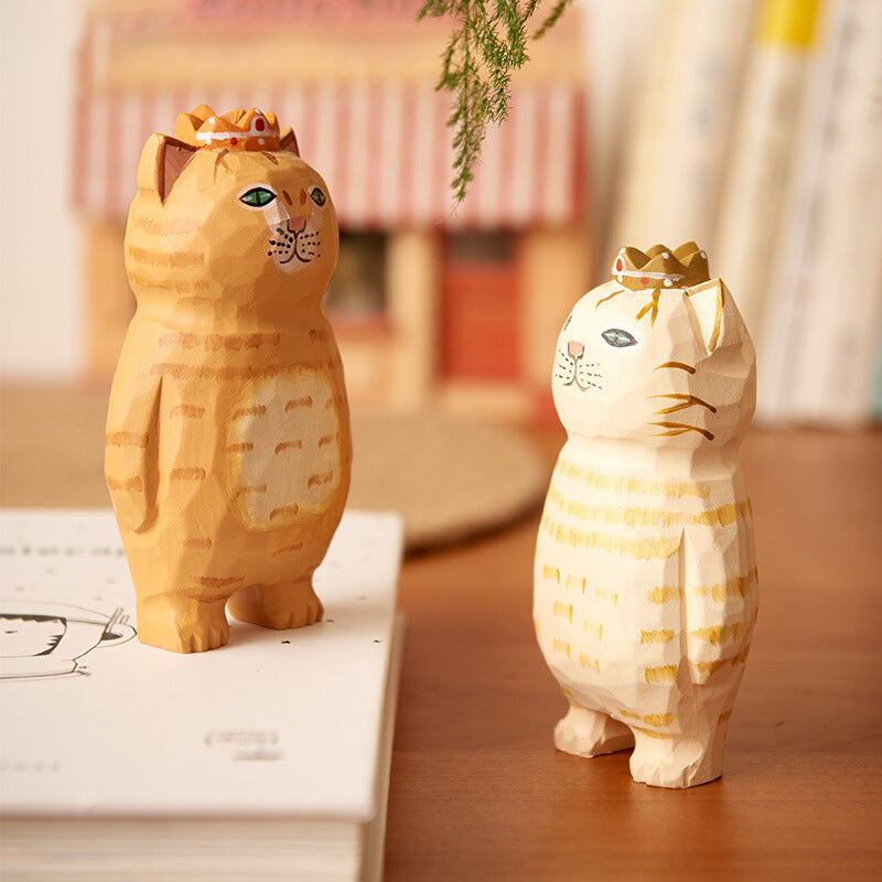 Handmade Cute Cat Wood Carving Ornaments