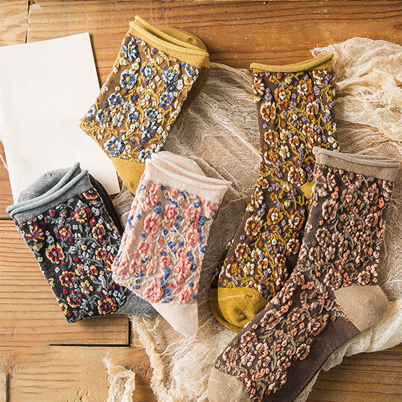 Vintage Embroidered Floral Women Socks