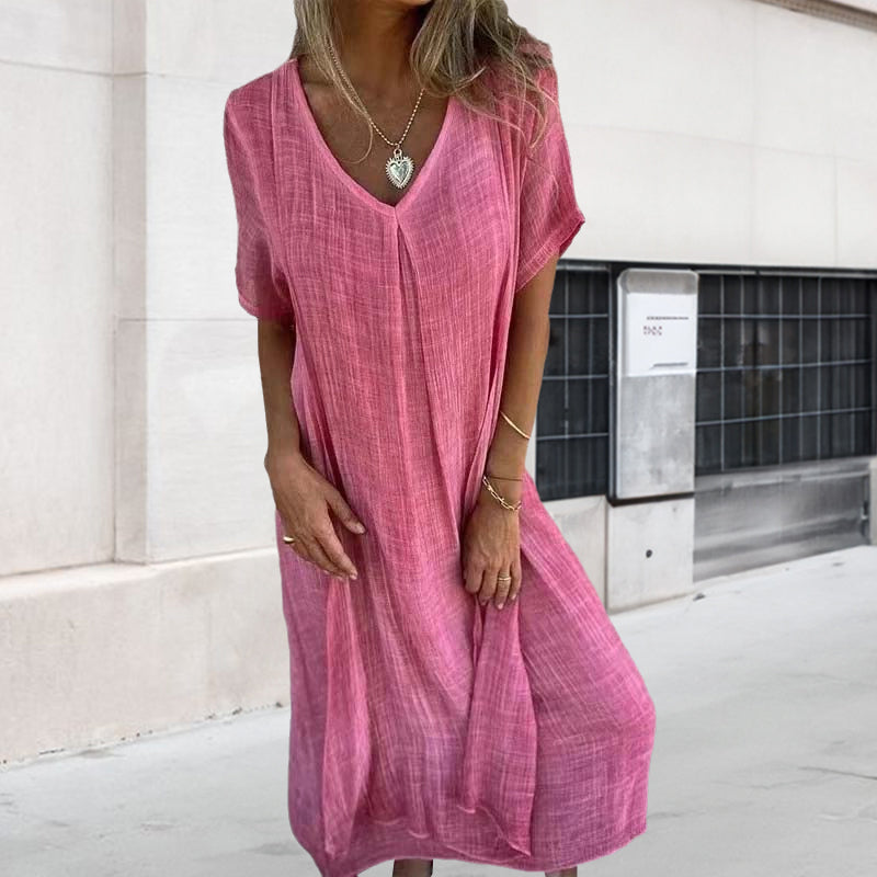 Cotton and Linen V-neck Midi Dress-PRE SALE