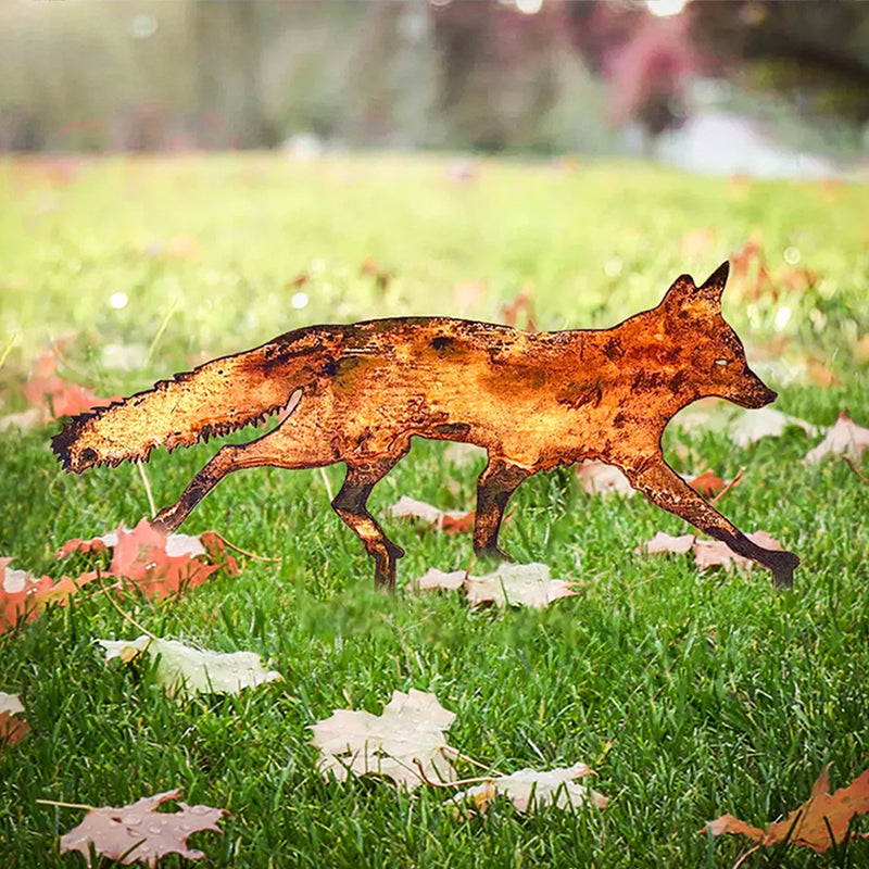 Sneaky Rustic Metal Fox Garden Decoration with Stakes