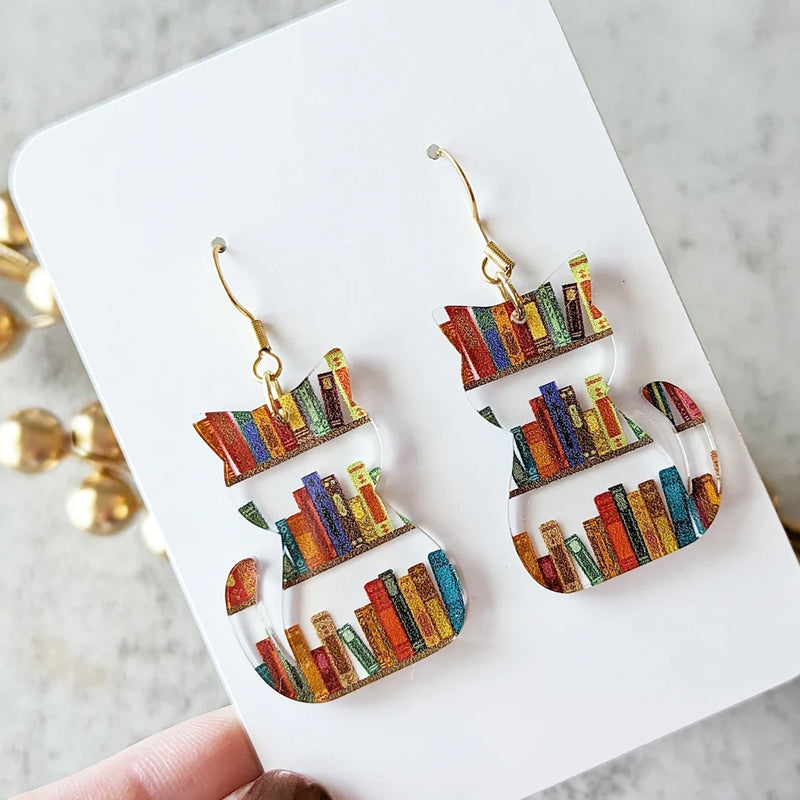 Cat Earrings With Books