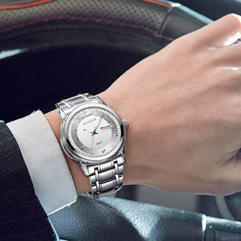 Men's Ultra-thin Waterproof Quartz Watch With Dual Calendar Window