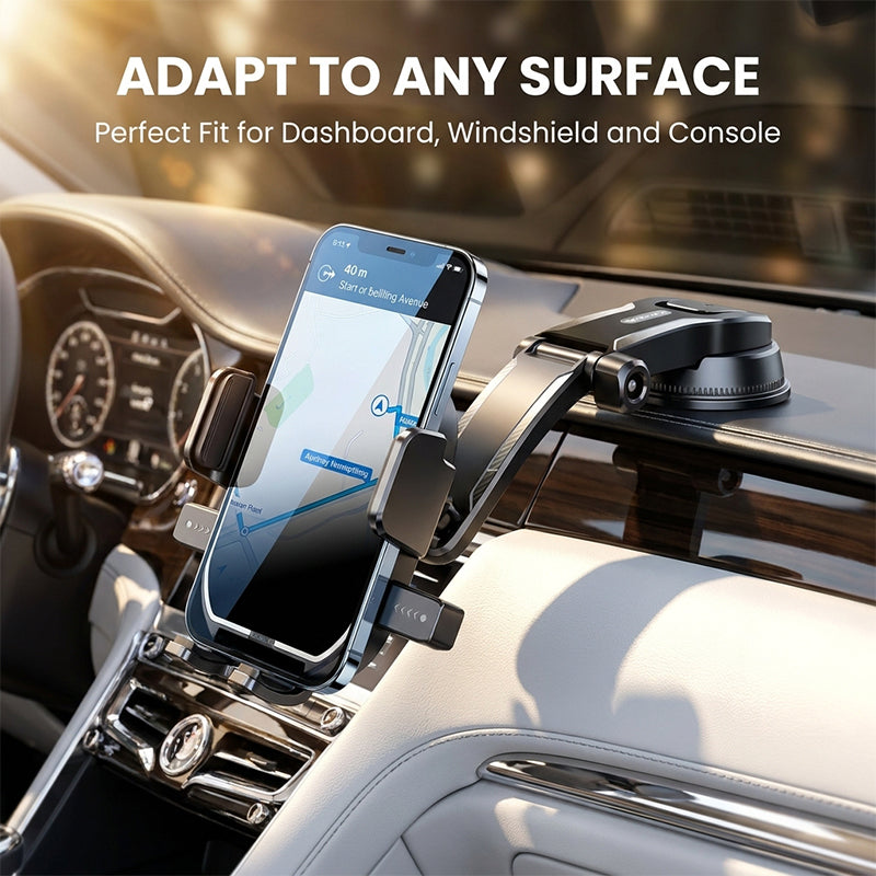 Gravity-linkage suction cup phone holder