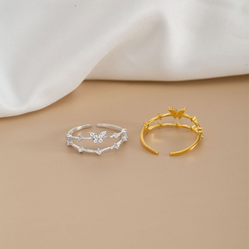 Double Butterfly Zircon Ring
