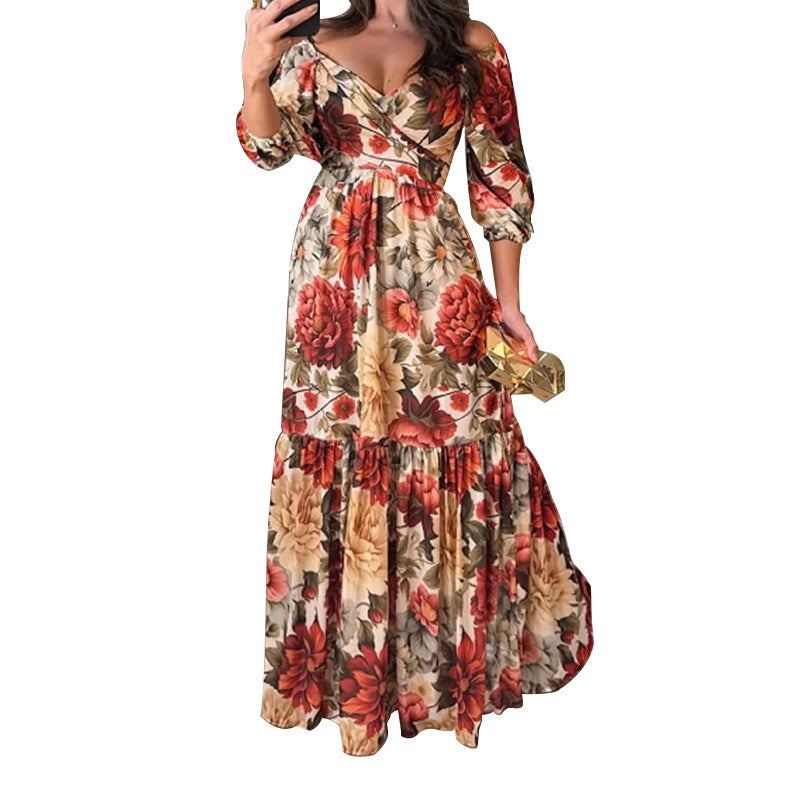 Floral Printed Strapless Maxi Dress