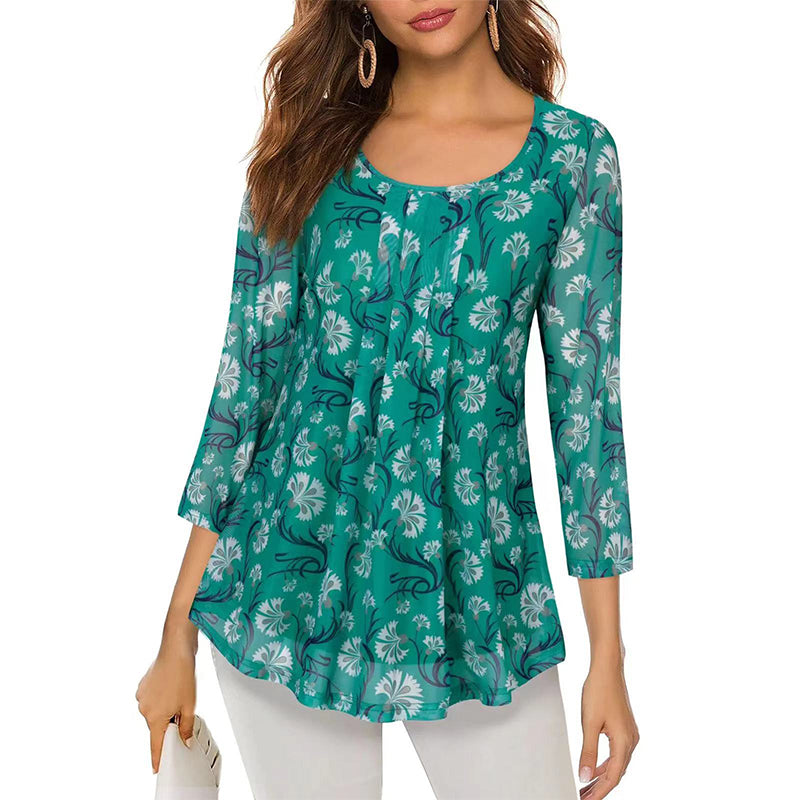 Floral Print Long Sleeve Casual Blouse