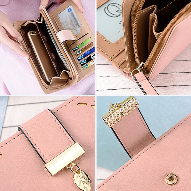 Women's Long Wallet with Leaf Pattern