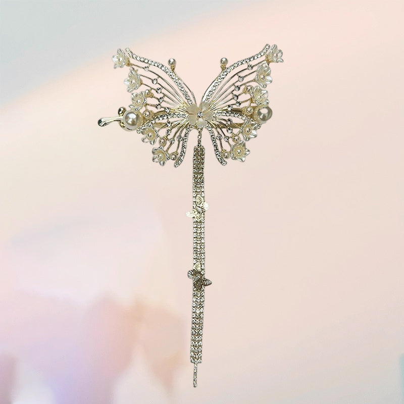 Butterfly Hair Clips Crystal Rhinestone Tassel