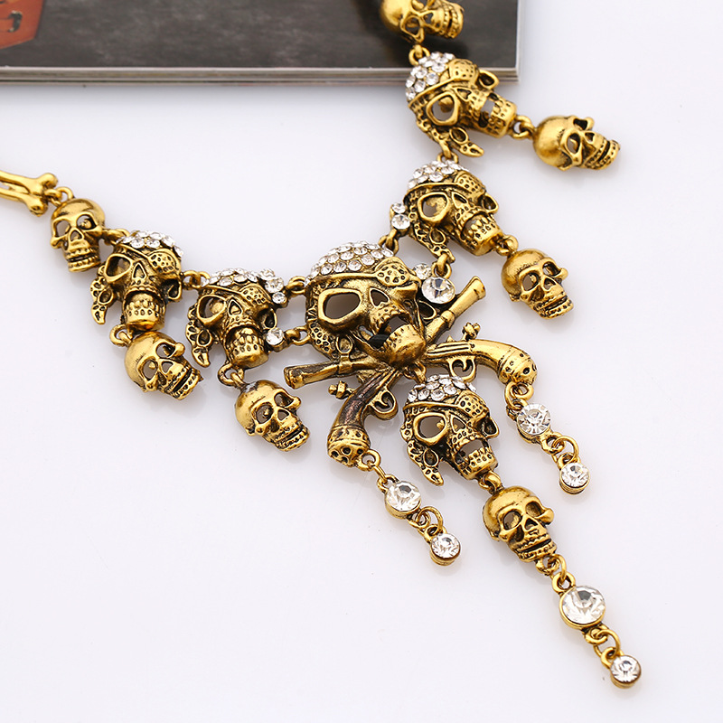 Vintage Pirate Skeleton Skull Necklace