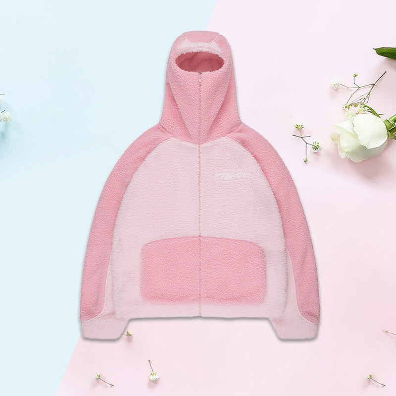 Hooded Colorblocked Lamb Coat