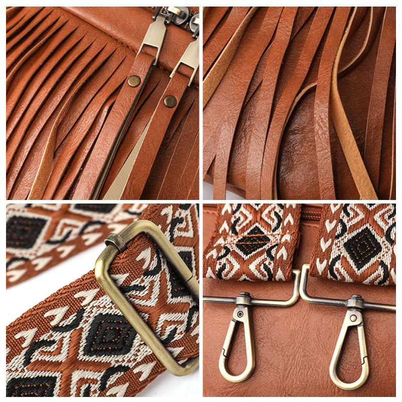 Women's Wrinkle Leather Retro Tassel Crossbody Bag
