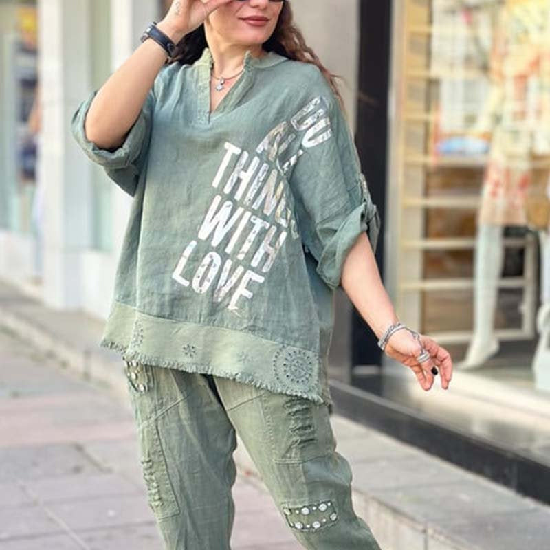 Women's Casual Letter Printed Two-piece Set