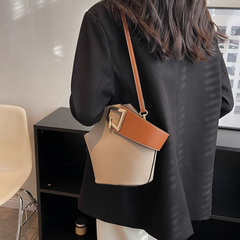 Color Clashing Shoulder Bucket Bag
