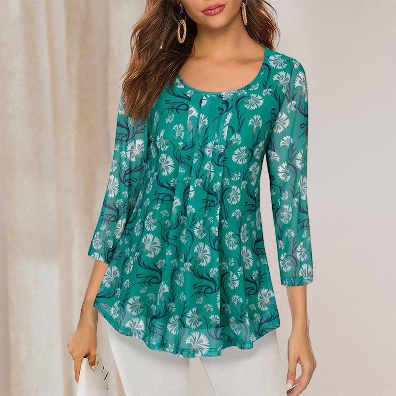 Floral Print Long Sleeve Casual Blouse