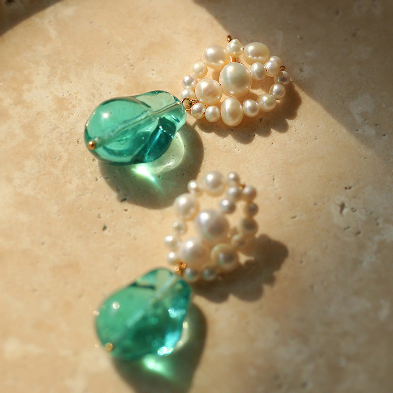Hand-woven Blue Glaze Baroque Pearl Necklace and Earrings Set
