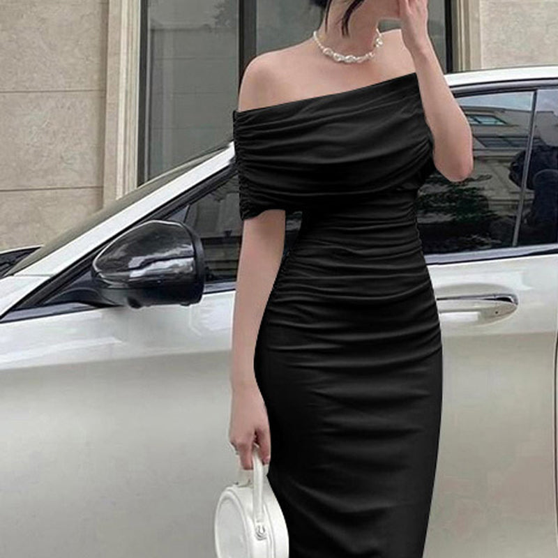 One-shoulder pleated dress