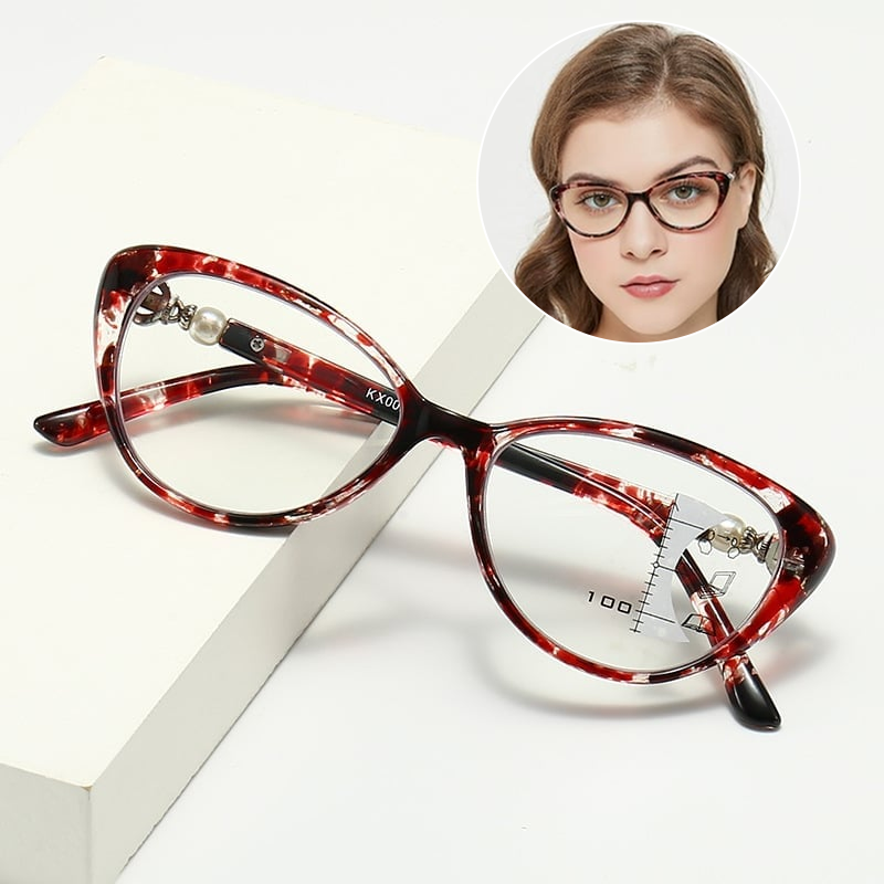 Fashionable women's cat-eye zoom HD anti-blue light reading glasses