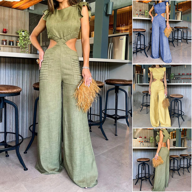 Solid Color Jumpsuit with Ruffles