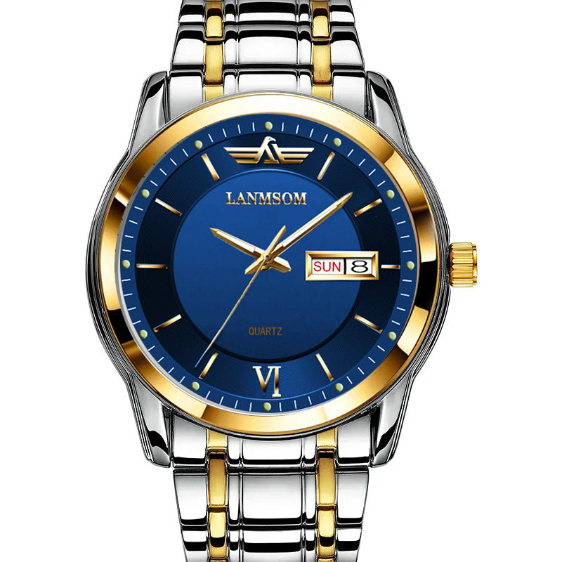 Men's Ultra-thin Waterproof Quartz Watch With Dual Calendar Window