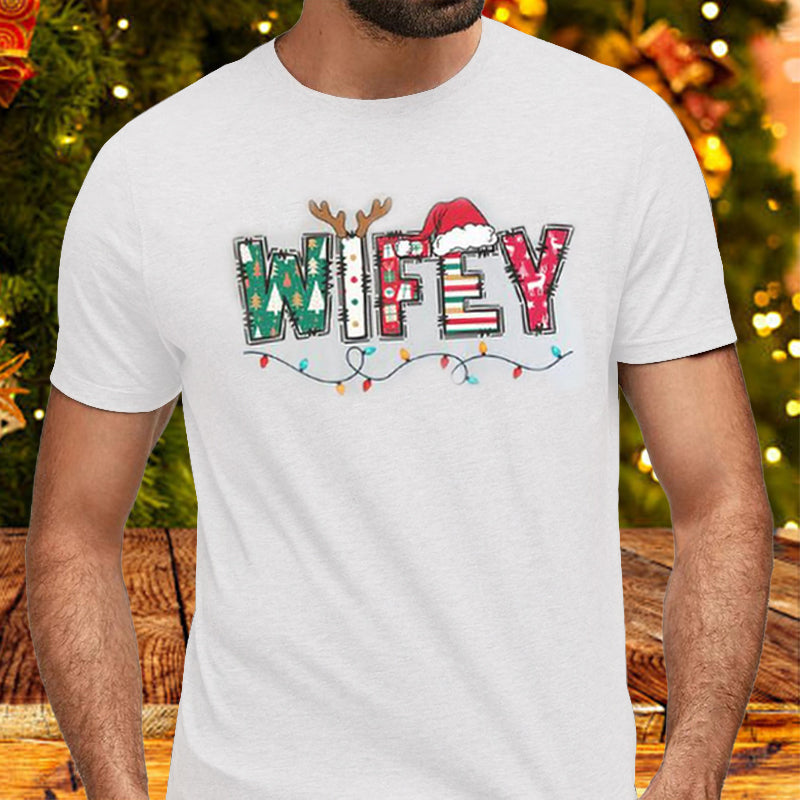 Christmas Letter 3D Print Round Neck Short Sleeve