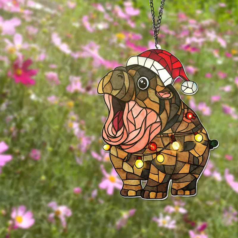 Stained glass hippopotamus ornament