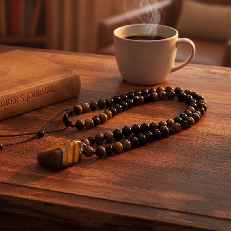 Men's Natural Tiger Eye Stone Necklace