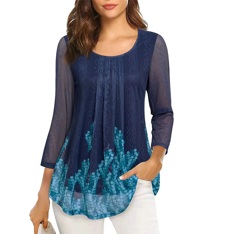 Floral Print Long Sleeve Casual Blouse