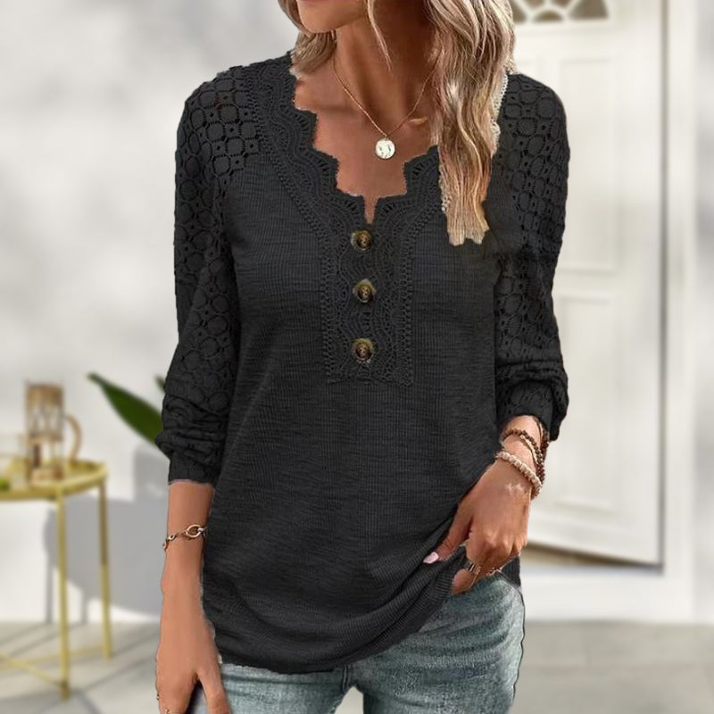 Lace Long Sleeve Panel T-Shirt