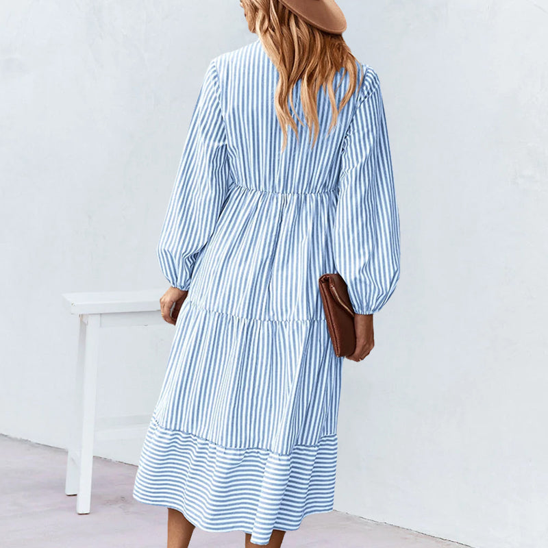 Long-sleeved Dress with Striped Print