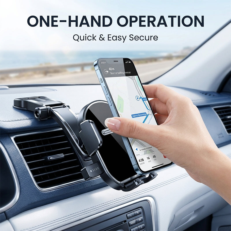 Gravity-linkage suction cup phone holder
