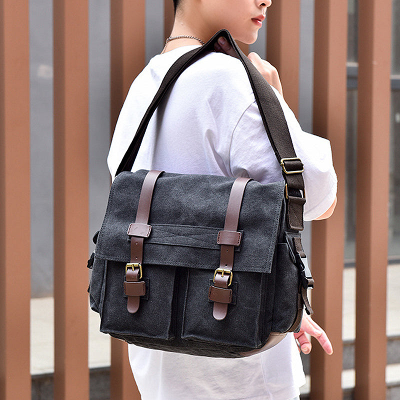 FASHION VINTAGE LEATHER CANVAS MEN'S MESSENGER BAG