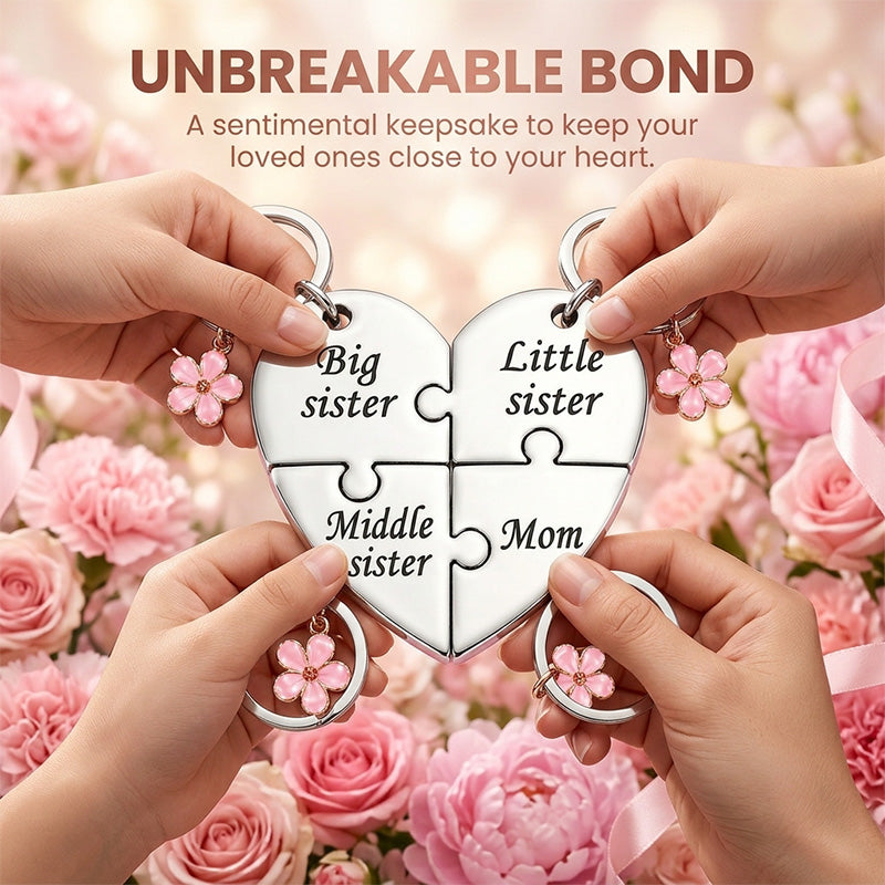 Four-flower heart puzzle keychain