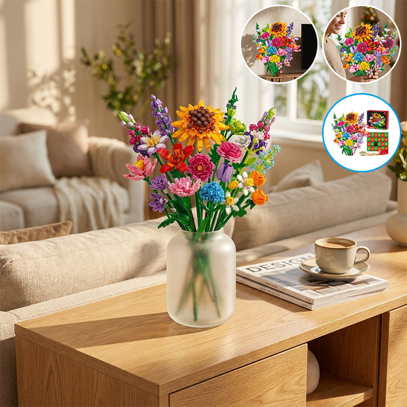 Christmas Countdown Blind Box: Flower Bouquet Building Blocks