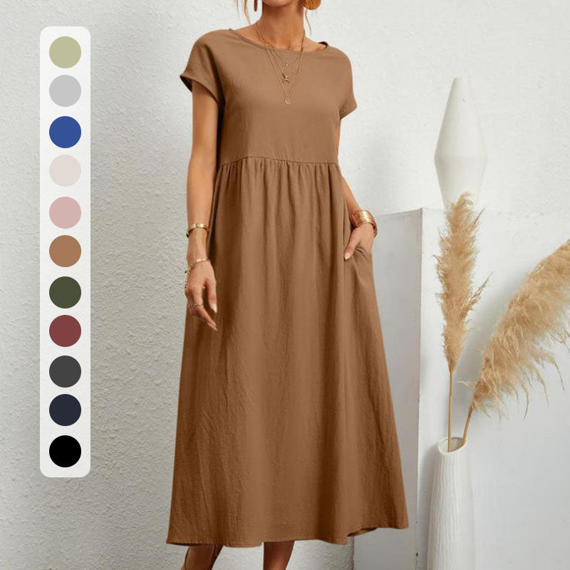 Long Round Neck A-line Dress