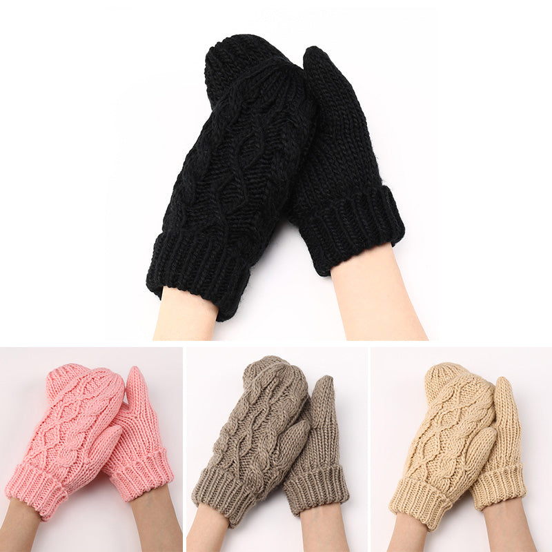 Diamond-shaped Finger-covered Woolen Gloves