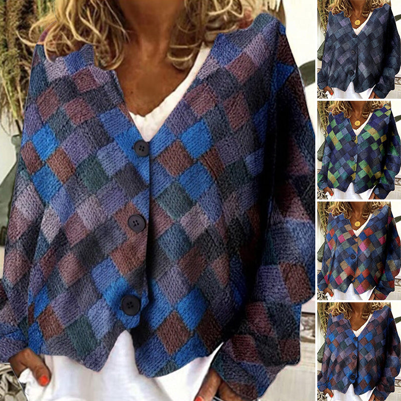 V-Neck Buttoned Irregular Printed Jacket