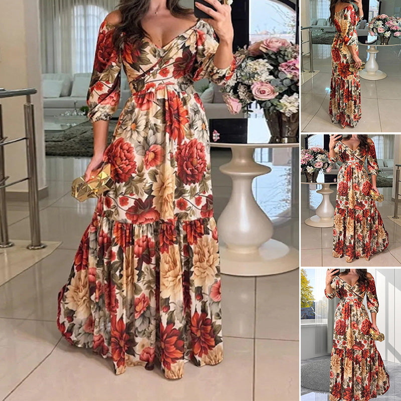 Floral Printed Strapless Maxi Dress