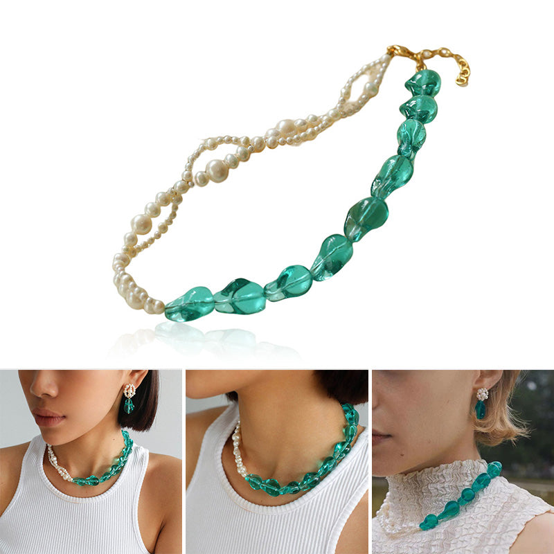 Hand-woven Blue Glaze Baroque Pearl Necklace and Earrings Set