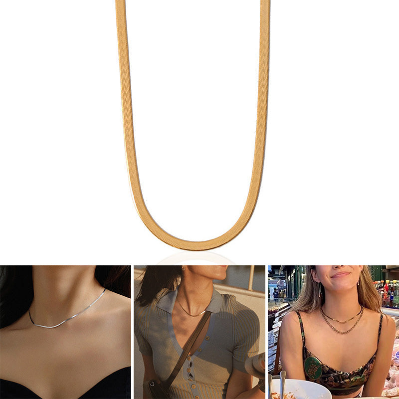 HERRINGBONE CHAIN GOLD CHOKER NECKLACE