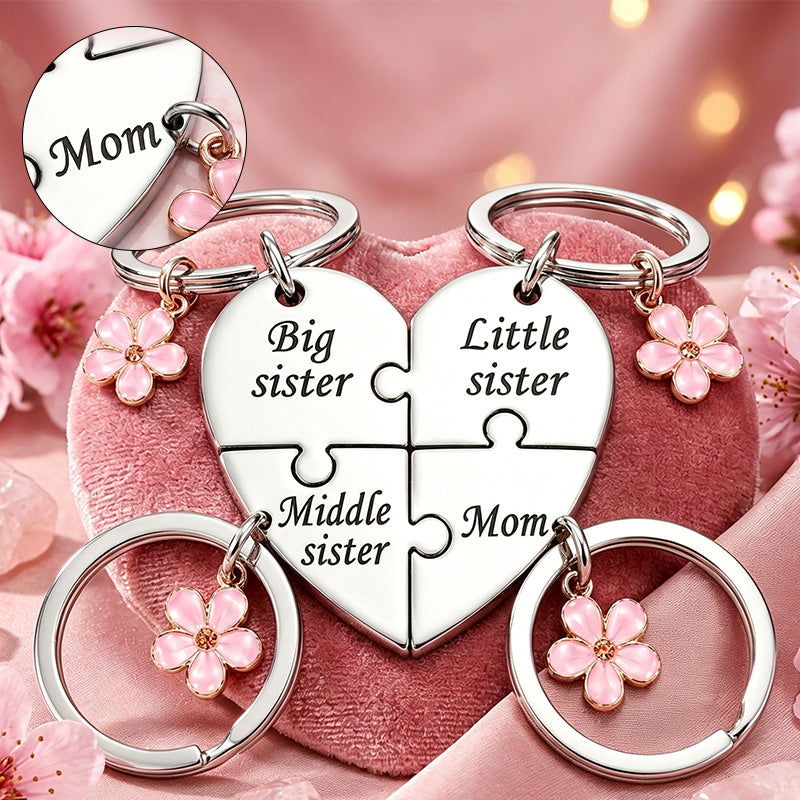 Four-flower heart puzzle keychain