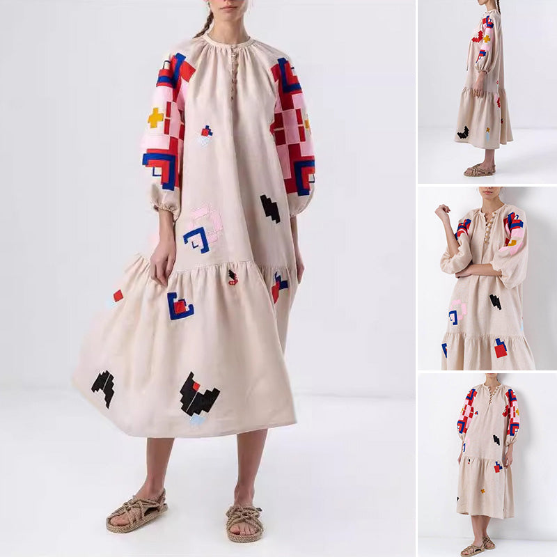 Printed Lantern Sleeve Dress