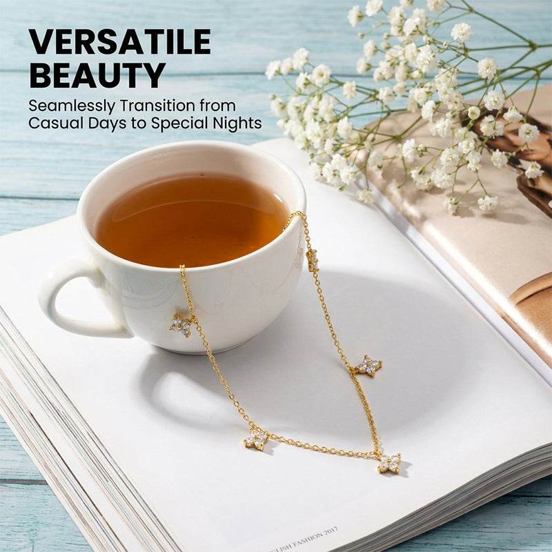 Five-Petal Gold Zircon Necklace