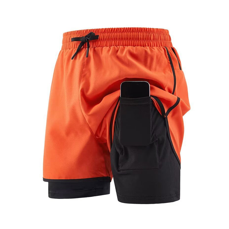Men's 2 in 1 Stretch Active Quick Dry Gym Running Shorts With Liner