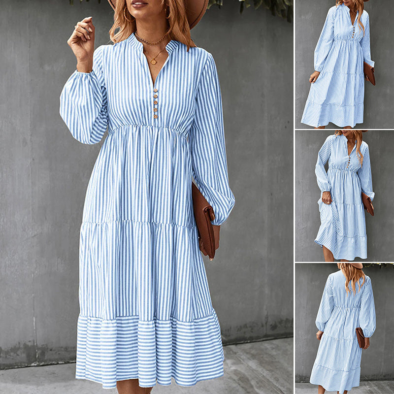 Long-sleeved Dress with Striped Print
