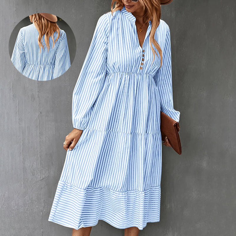 Long-sleeved Dress with Striped Print