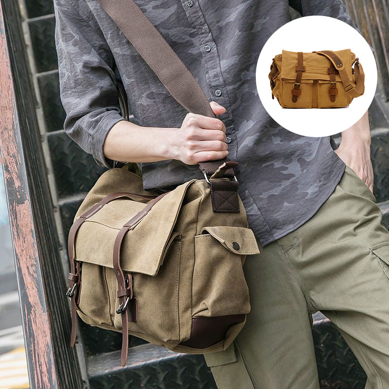 FASHION VINTAGE LEATHER CANVAS MEN'S MESSENGER BAG