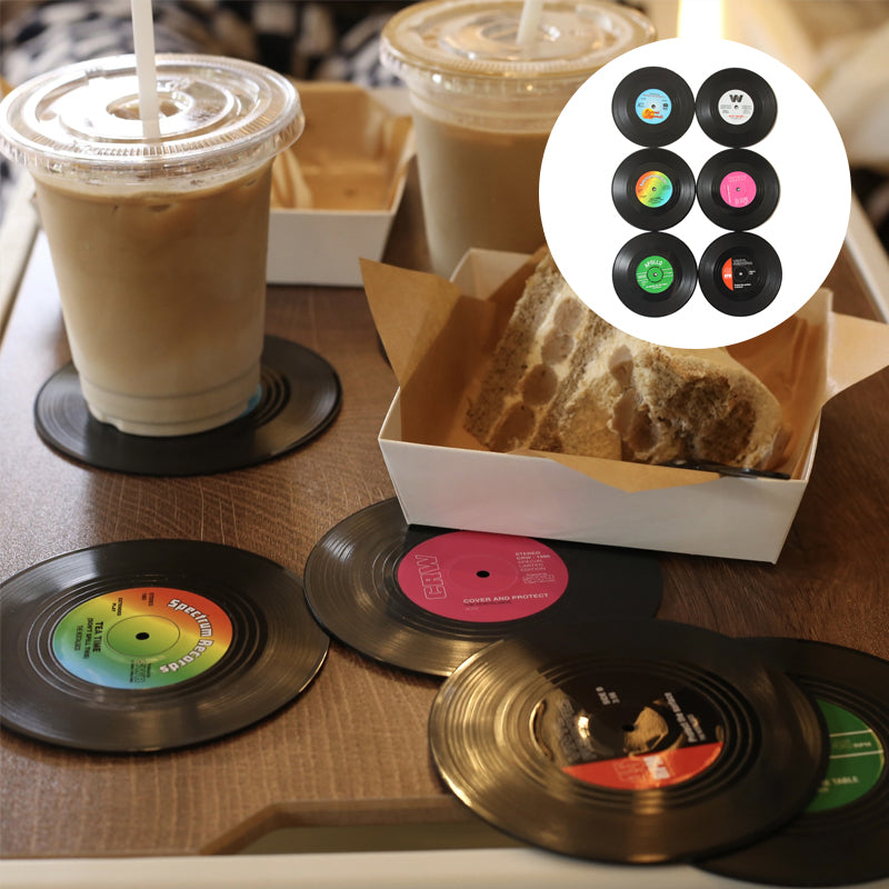 Vinyl Record Coasters with Retro Vinyl Player Holder