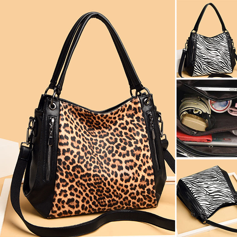 Leopard/Zebra Print Large Tote Handbag